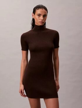 Vestido de punto acanalado de mezcla de lana merino y lurex
