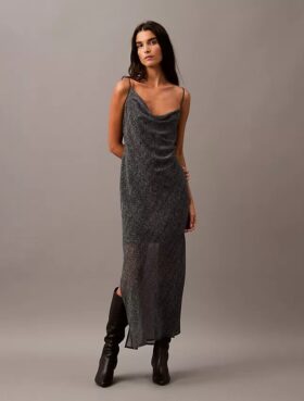 Vestido largo asimétrico de gasa estampada