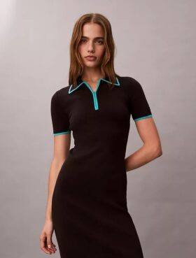 Vestido midi con ribetes en bloques de color