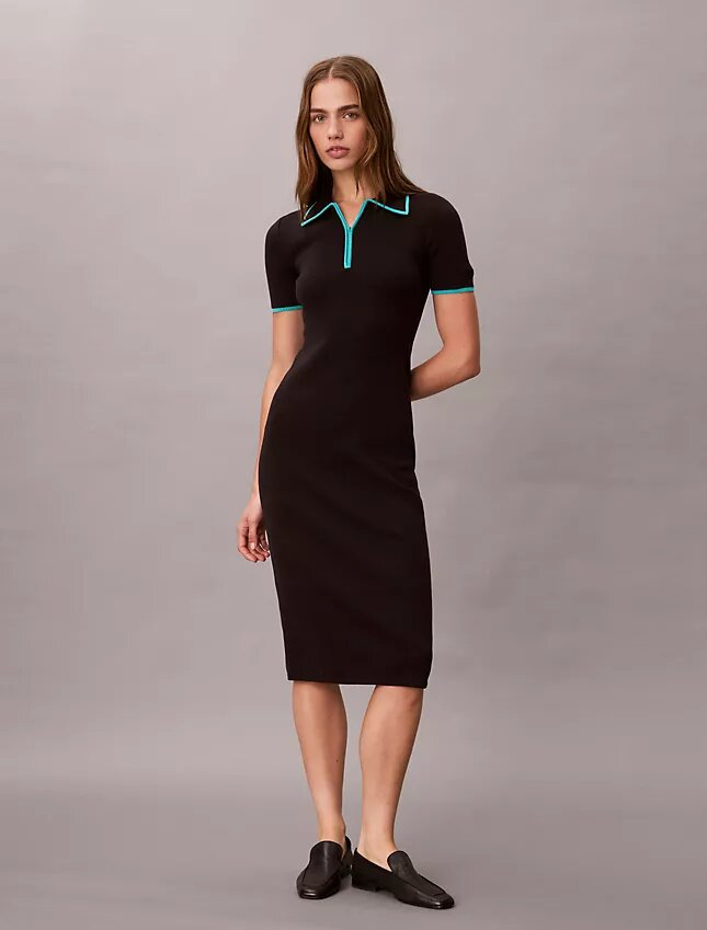 Vestido midi con ribetes en bloques de color Vestido midi con ribetes en bloques de color