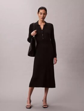 Vestido midi de algodón liso acanalado
