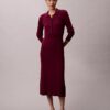 Vestido midi de algodón liso acanalado Vestido midi de algodón liso acanalado