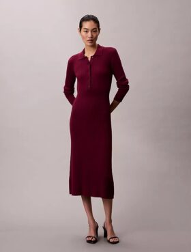 Vestido midi de algodón liso acanalado