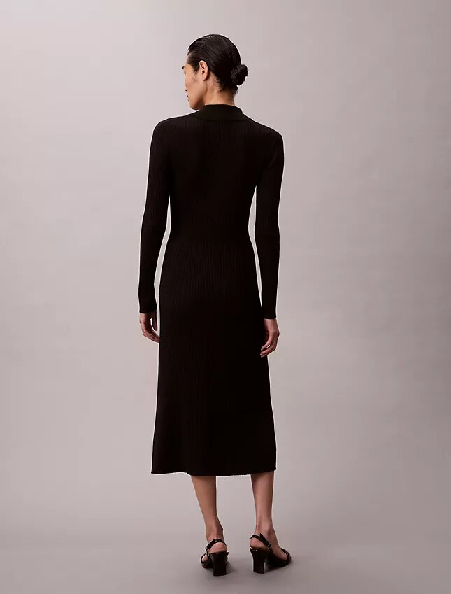 Vestido midi de algodón liso acanalado Vestido midi de algodón liso acanalado