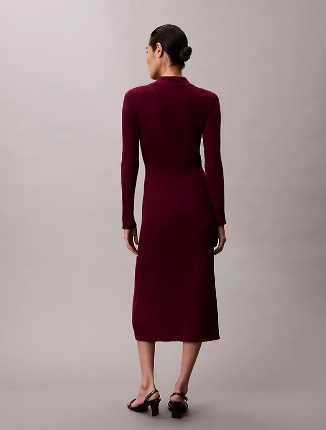 Vestido midi de algodón liso acanalado Vestido midi de algodón liso acanalado