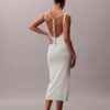 Vestido midi de mezcla de lino con cuello redondo Vestido midi de mezcla de lino con cuello redondo