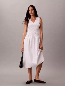 Vestido midi de popelín de algodón