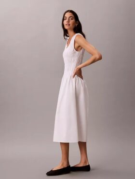 Vestido midi de popelín de algodón