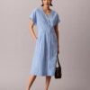 Vestido midi de popelín de algodón a rayas