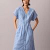 Vestido midi de popelín de algodón a rayas