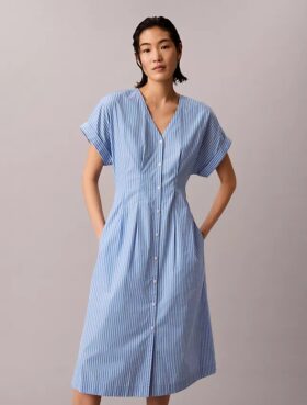 Vestido midi de popelín de algodón a rayas