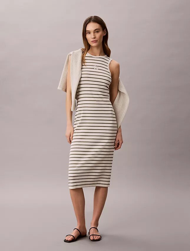 Vestido midi de rayas acanaladas Monologo Vestido midi de rayas acanaladas Monologo