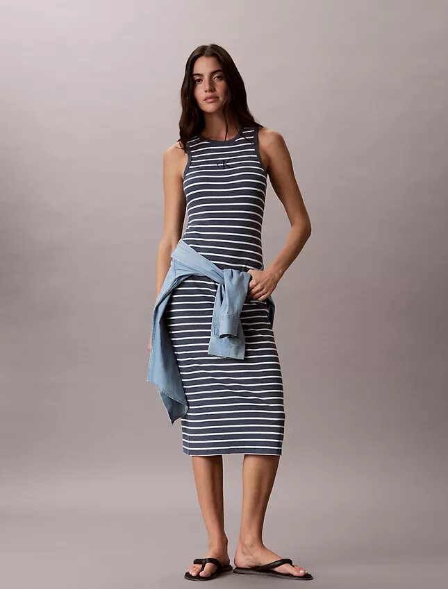 Vestido midi de rayas acanaladas Monologo Vestido midi de rayas acanaladas Monologo