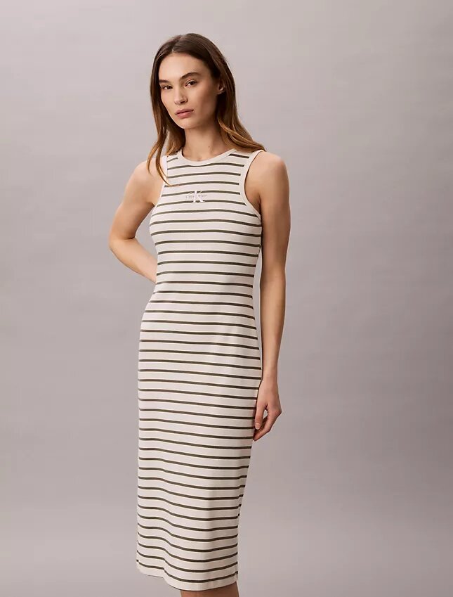 Vestido midi de rayas acanaladas Monologo Vestido midi de rayas acanaladas Monologo