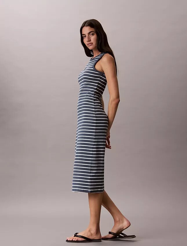 Vestido midi de rayas acanaladas Monologo Vestido midi de rayas acanaladas Monologo