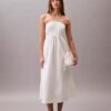 Vestido midi de sarga de algodón con cuello halter Vestido midi de sarga de algodón con cuello halter
