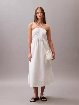 Vestido midi de sarga de algodón con cuello halter