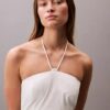 Vestido midi de sarga de algodón con cuello halter Vestido midi de sarga de algodón con cuello halter