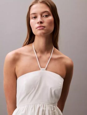 Vestido midi de sarga de algodón con cuello halter