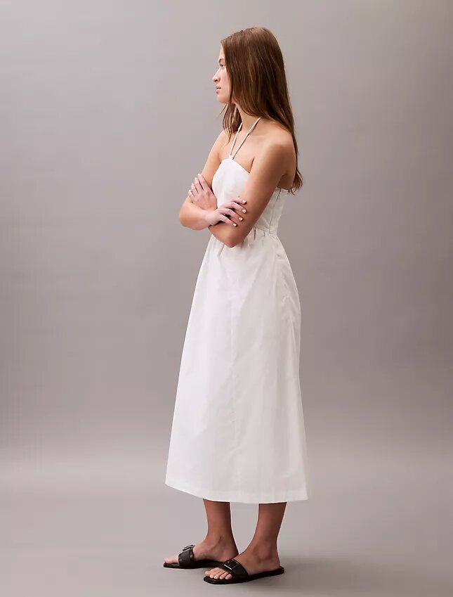 Vestido midi de sarga de algodón con cuello halter Vestido midi de sarga de algodón con cuello halter