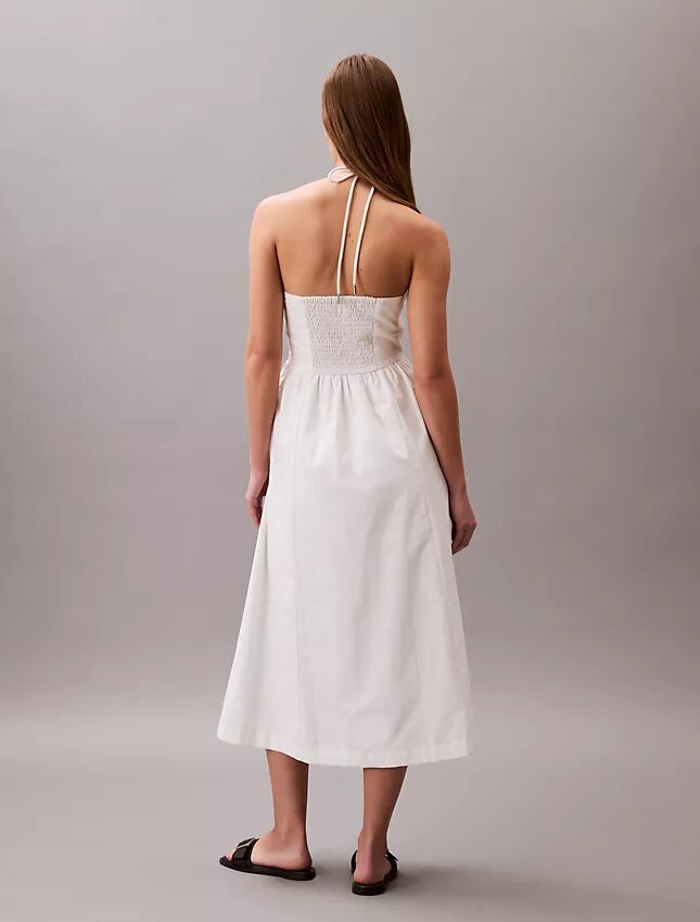 Vestido midi de sarga de algodón con cuello halter Vestido midi de sarga de algodón con cuello halter