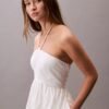 Vestido midi de sarga de algodón con cuello halter Vestido midi de sarga de algodón con cuello halter