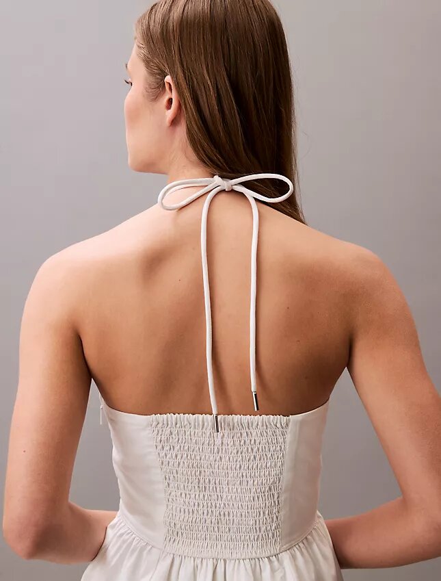 Vestido midi de sarga de algodón con cuello halter Vestido midi de sarga de algodón con cuello halter