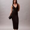 Vestido midi de viscosa acanalada Vestido midi de viscosa acanalada