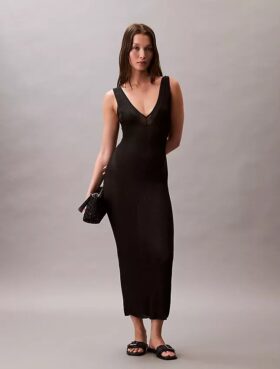 Vestido midi de viscosa acanalada