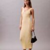 Vestido midi de viscosa acanalada Vestido midi de viscosa acanalada