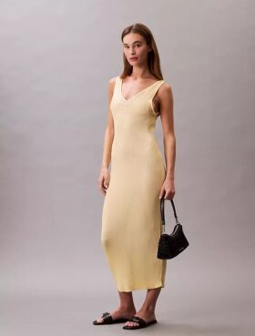 Vestido midi de viscosa acanalada