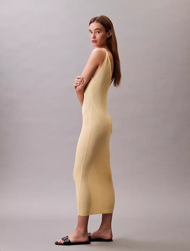 Vestido midi de viscosa acanalada Vestido midi de viscosa acanalada