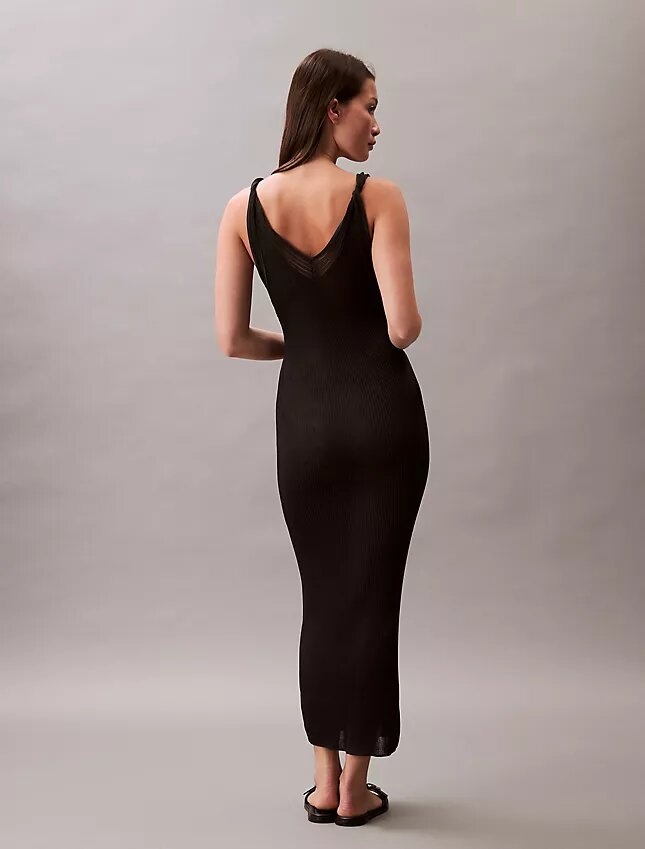 Vestido midi de viscosa acanalada Vestido midi de viscosa acanalada