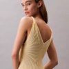 Vestido midi de viscosa acanalada Vestido midi de viscosa acanalada