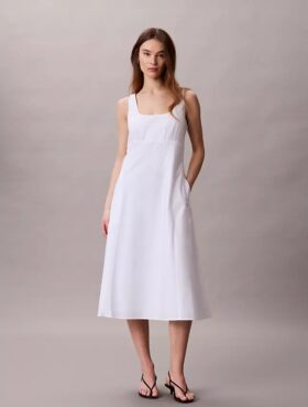 Vestido midi sin mangas de popelín de algodón