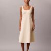Vestido midi sin mangas de popelín de algodón