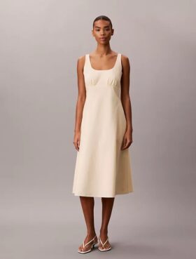 Vestido midi sin mangas de popelín de algodón
