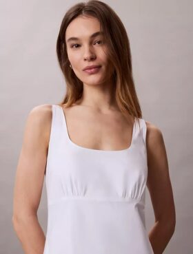 Vestido midi sin mangas de popelín de algodón