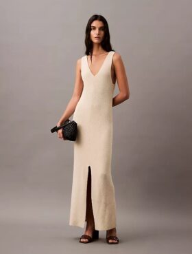 Vestido midi sin mangas de punto bouclé
