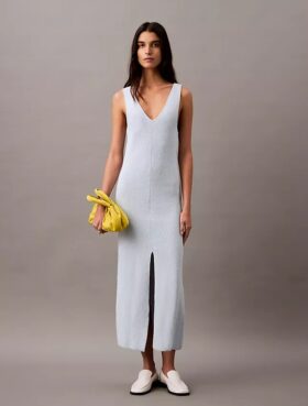 Vestido midi sin mangas de punto bouclé