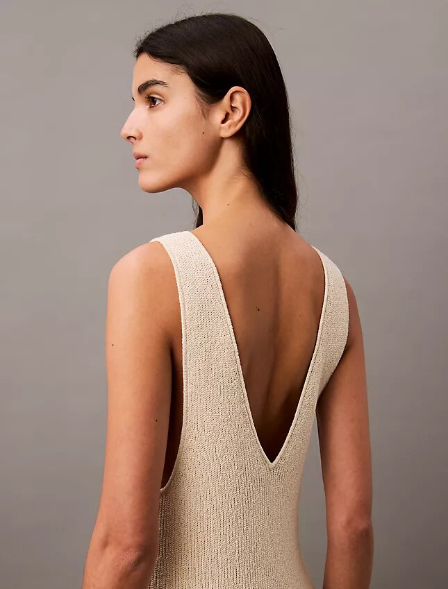 Vestido midi sin mangas de punto bouclé Vestido midi sin mangas de punto bouclé