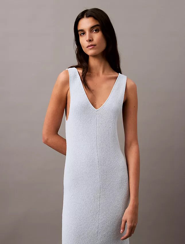 Vestido midi sin mangas de punto bouclé Vestido midi sin mangas de punto bouclé