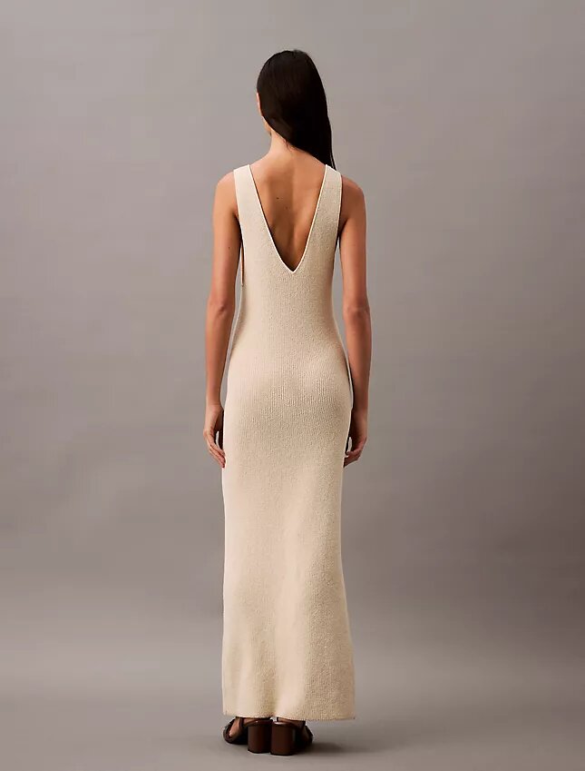 Vestido midi sin mangas de punto bouclé Vestido midi sin mangas de punto bouclé