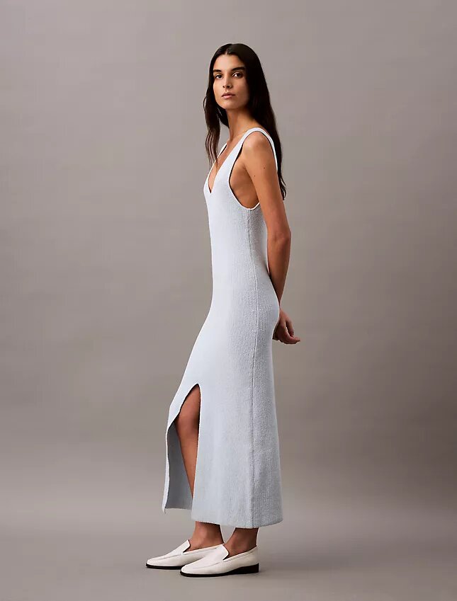 Vestido midi sin mangas de punto bouclé Vestido midi sin mangas de punto bouclé