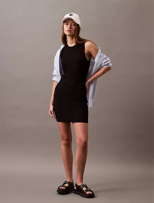 Vestido mini sin mangas de canalé Vestido mini sin mangas de canalé