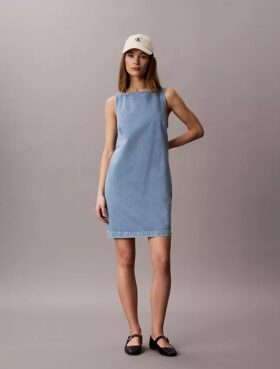 Vestido recto de Denim con cuello en V
