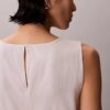 Vestido sin mangas con cuello en V y cinturón, de mezcla de lino Vestido sin mangas con cuello en V y cinturón, de mezcla de lino