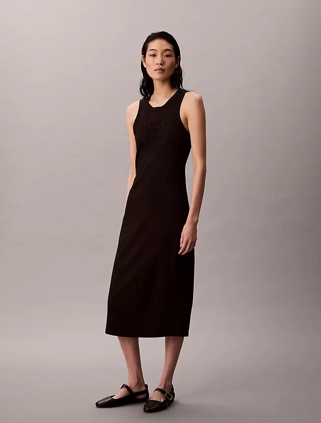 Vestido sin mangas midi con logotipo de Calvin Klein Vestido sin mangas midi con logotipo de Calvin Klein