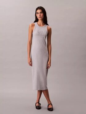 Vestido sin mangas midi con logotipo de Calvin Klein