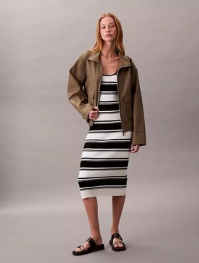 Vestido sin mangas midi de algodón acanalado